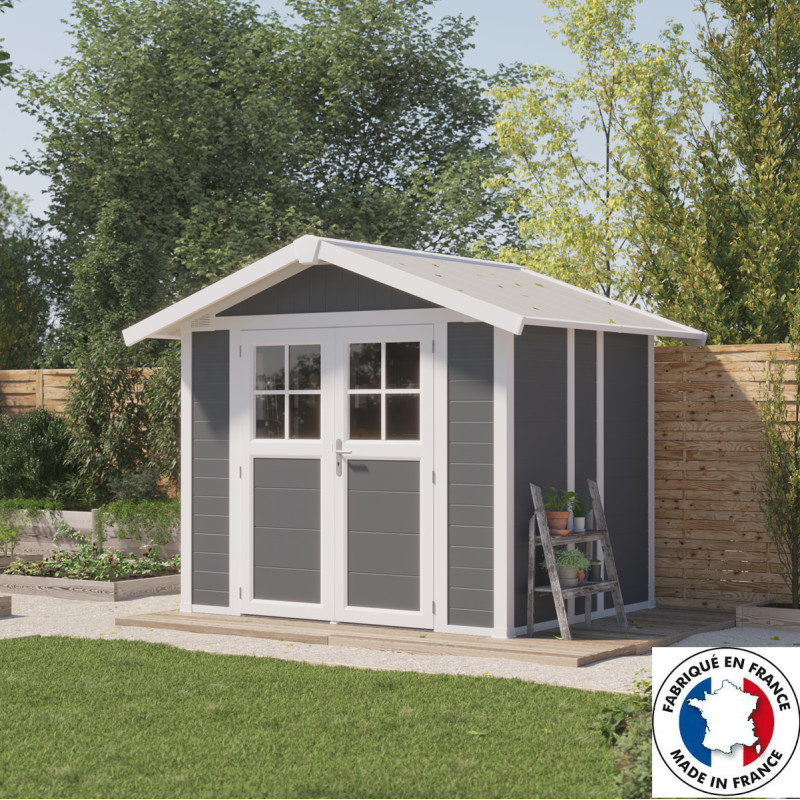 Abri gris foncé en PVC de 5m² gamme DECO avec kit d'ancrage Grosfillex