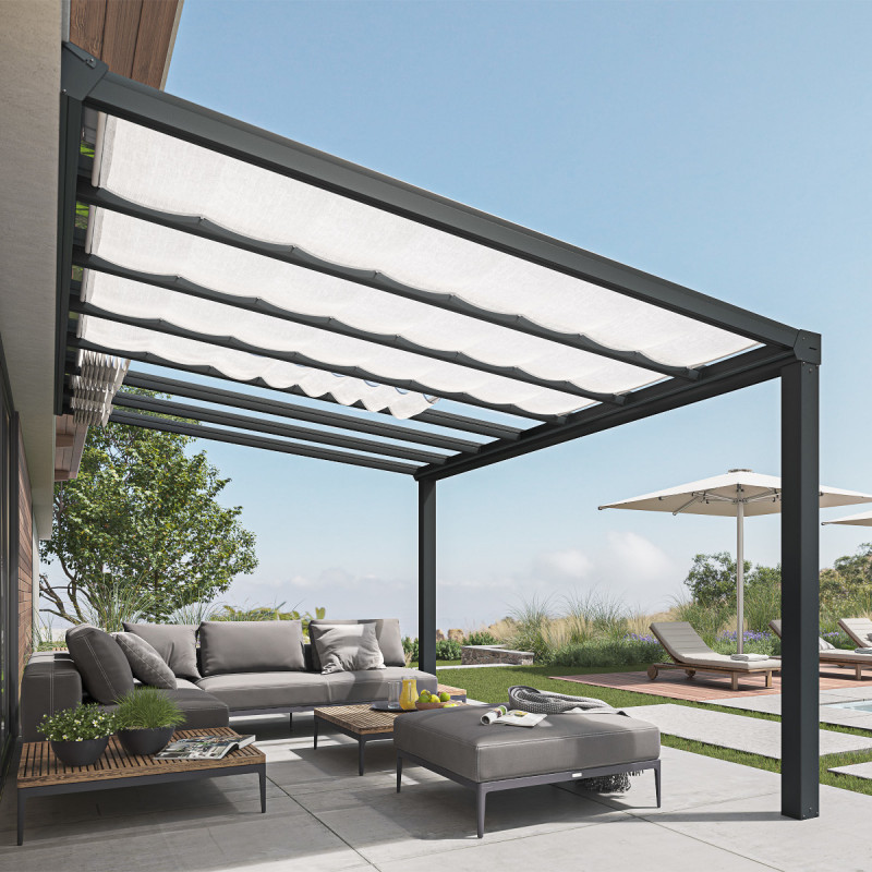 Stockholm pergola aluminium gris 350x515cm avec stores - Palram - Canopia