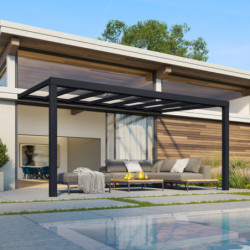Stockholm pergola aluminium gris 350x515cm avec stores - Palram - Canopia