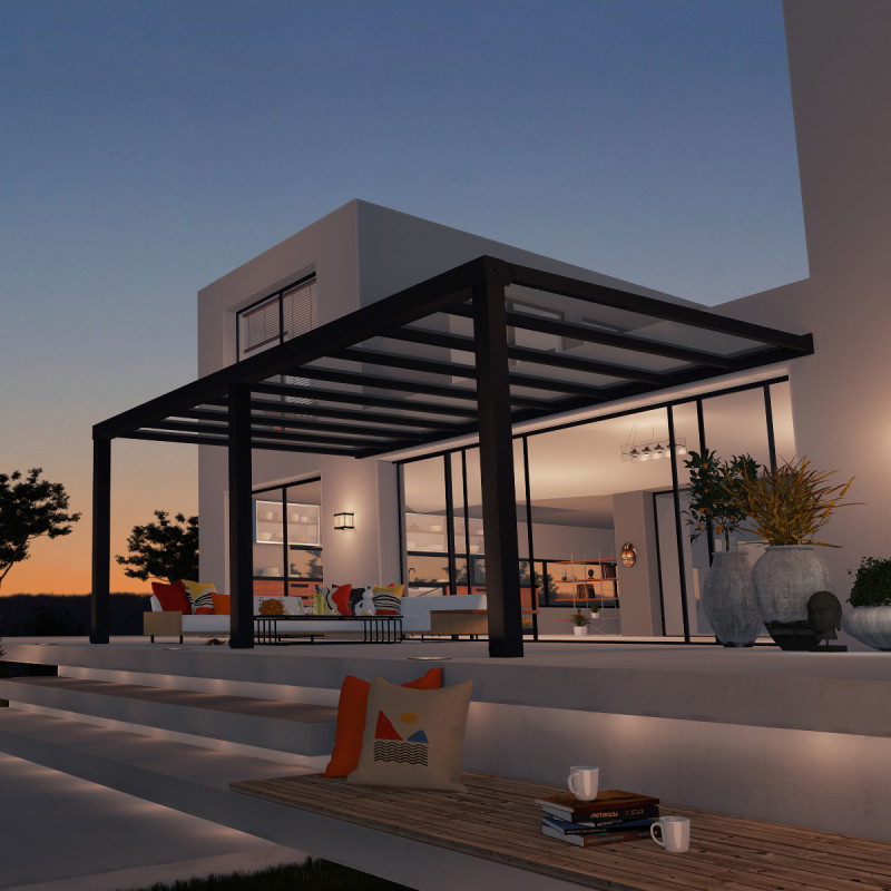 Stockholm pergola aluminium gris 350x590cm avec stores - Palram - Canopia