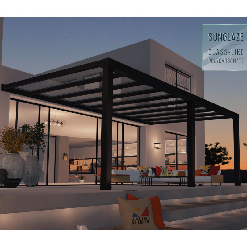 Stockholm pergola aluminium gris 350x660cm avec stores - Palram - Canopia