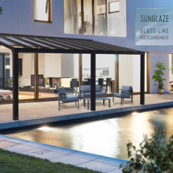 Stockholm pergola aluminium gris 350x810cm avec stores - PALRAM