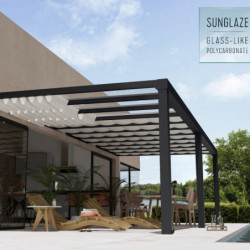 Stockholm pergola aluminium gris 350x810cm avec stores - PALRAM