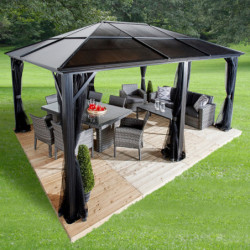 Pergola Meridien aluminium anthracite et polycarbonate 8mm SOJAG