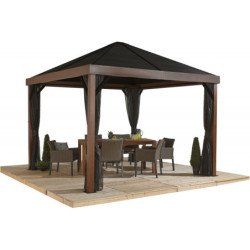 Tonnelle Valencia 363x363cm en aluminium aspect bois - SOJAG