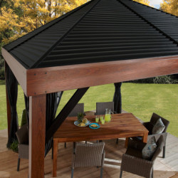 Tonnelle Valencia 363x363cm en aluminium aspect bois - SOJAG