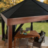 Tonnelle Valencia 363x363cm en aluminium aspect bois - SOJAG
