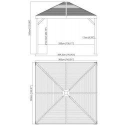 Tonnelle Valencia 363x363cm en aluminium aspect bois - SOJAG