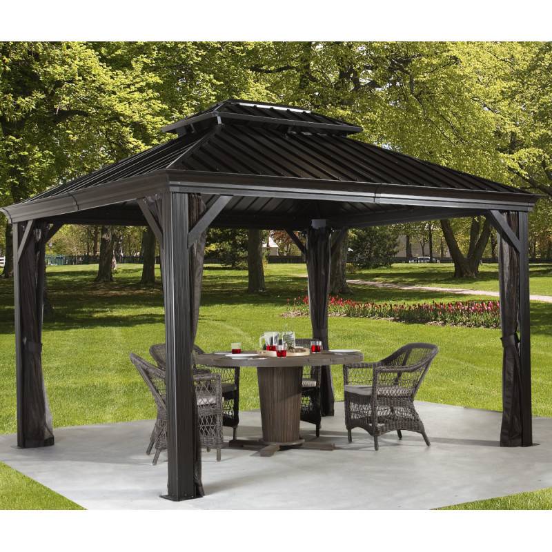 Rideaux en polyester gris pour pergola Messina 10x12  SOJAG