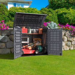 Armoire de jardin en résine gris 1200L avec couvercle arrondi DURAMAX