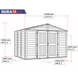 Abri de jardin en PVC 8,05m², kit de fondation DarkGrey Premium Duramax