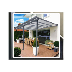 Toit de terrasse en alu et polycarbonate 15,38m² avec rideau Habrita