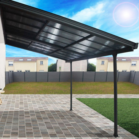 Toit de terrasse en alu et panneaux amovibles polycarbonate 12,04m²