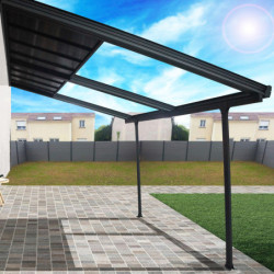 Toit de terrasse en alu et panneaux amovibles polycarbonate 12,04m²