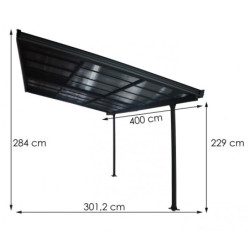 Toit de terrasse en alu et panneaux amovibles polycarbonate 12,04m²