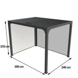 Pergola bioclimatique 7,20m² alu, lames orientables, 2 rideaux HABRITA