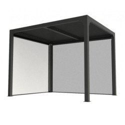 Pergola bioclimatique 7,20m² alu, lames orientables, 2 rideaux HABRITA