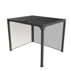 Pergola bioclimatique 7,20m² alu, lames orientables, 2 rideaux HABRITA