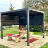 Pergola bioclimatique 7,20m² alu, lames orientables, 2 rideaux HABRITA