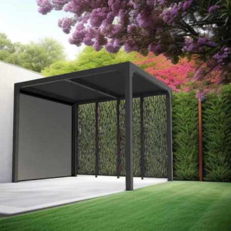 Pergola bioclimatique 7,20m² alu, 4 panneaux moucharabieh HABRITA