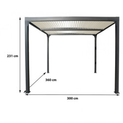 Pergola bioclimatique 10,80m² alu gris + toit avec lames écru HABRITA