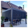 Pergola bioclimatique 10,80m² alu gris + 2 rideaux latéraux HABRITA