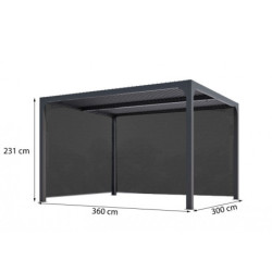 Pergola bioclimatique 10,80m² alu gris + 2 rideaux latéraux HABRITA