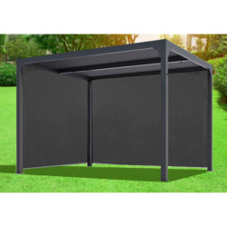 Pergola bioclimatique 10,80m² alu gris + 2 rideaux latéraux HABRITA