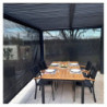 Pergola bioclimatique 10,80m² alu gris + 2 rideaux latéraux HABRITA