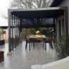 Pergola en alu gris 10,80m² + 5 panneaux déco + rideau latéral Habrita