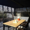 Pergola en alu gris 10,80m² + 5 panneaux déco + rideau latéral Habrita