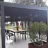Pergola en alu gris 10,80m² + 5 panneaux déco + rideau latéral Habrita