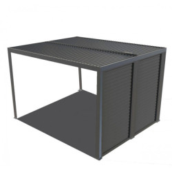 Pergola en alu gris 10,80m² + 2 panneaux de ventelles latérales Habrita