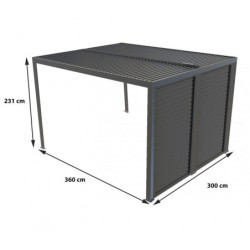 Pergola en alu gris 10,80m² + 2 panneaux de ventelles latérales Habrita