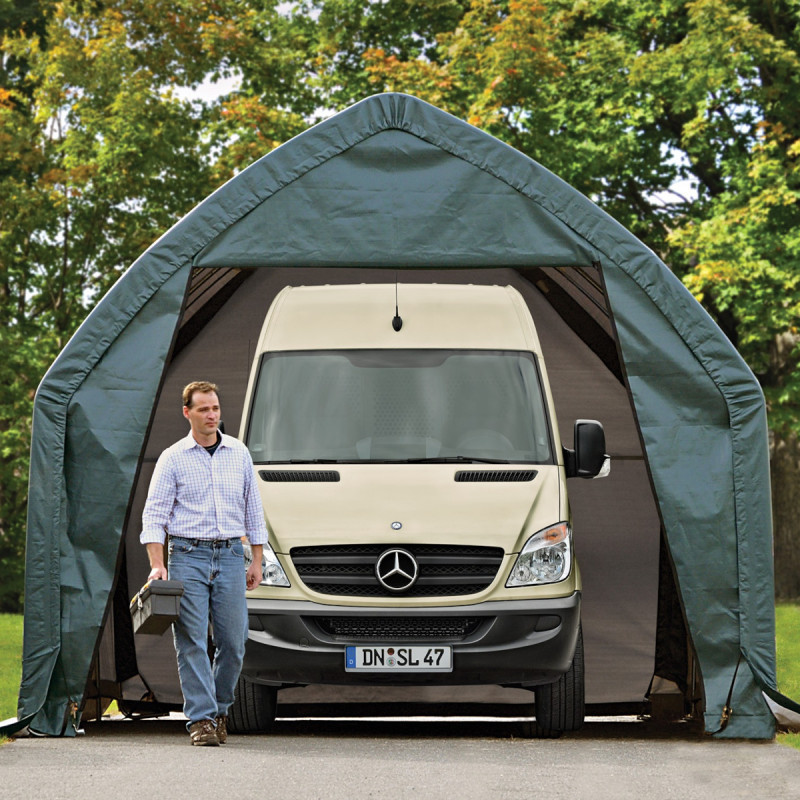 Garage 23,8m² en acier et polyéthylène vert Shelter Logic camping car