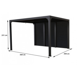 Pergola en alu gris 10,80m² + 3 panneaux de ventelles latérales Habrita