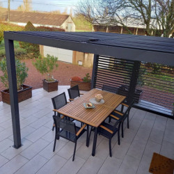Pergola en alu gris 10,80m² + 3 panneaux de ventelles latérales Habrita