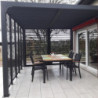 Pergola en alu gris 10,80m², ventelles latérales, moucharabieh Habrita