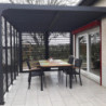 Pergola en alu gris 10,80m², ventelles latérales, moucharabieh Habrita
