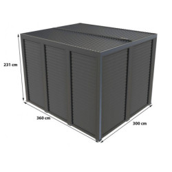 Pergola en alu gris 10,80m² + ventelles latérales des 2 côtés Habrita