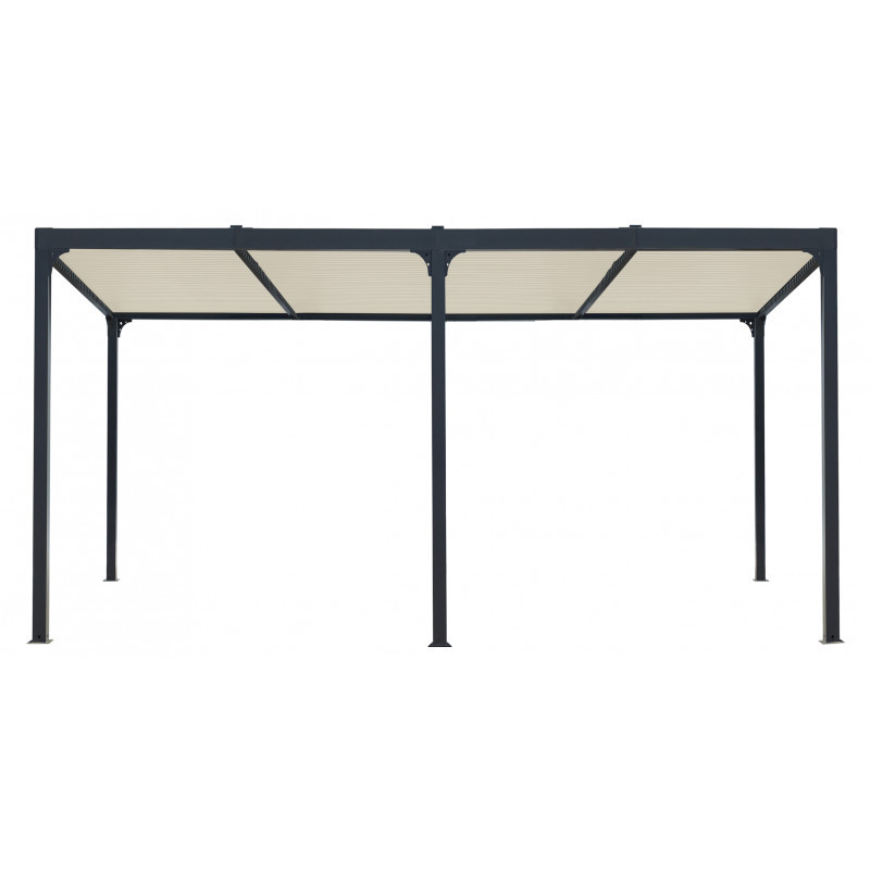 Pergola bioclimatique 21,52m² alu gris + toit avec lames écru HABRITA