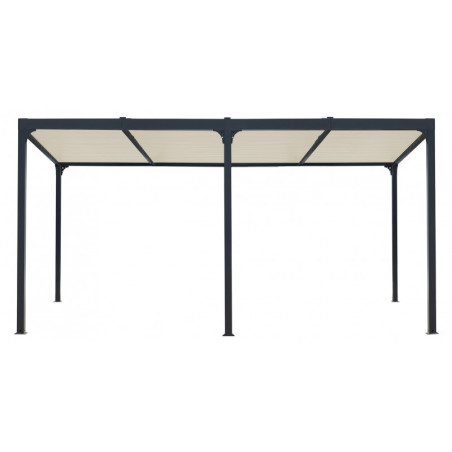 Pergola bioclimatique 21,52m² alu gris + toit avec lames écru HABRITA