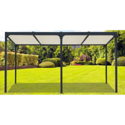 Pergola bioclimatique 21,52m² alu gris + toit avec lames écru HABRITA