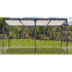 Pergola bioclimatique 21,52m² alu gris + toit avec lames écru HABRITA