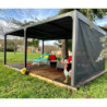 Pergola bioclimatique 21,52m² alu gris, rideau latéral sur 3,6m HABRITA