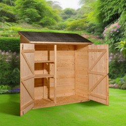 Abri pratique en bois massif brut 1m² avec 2 étagères - Habrita