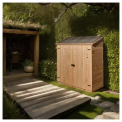 Abri pratique en bois massif brut 1m² avec 2 étagères - Habrita