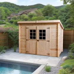 Abri 6,05m² en madriers massif 20mm avec plaques ondulées - HABRITA