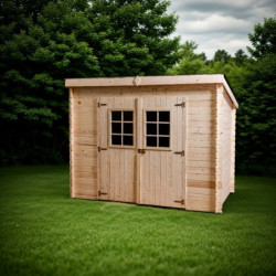 Abri 6,05m² en madriers massif 20mm avec plaques ondulées - HABRITA