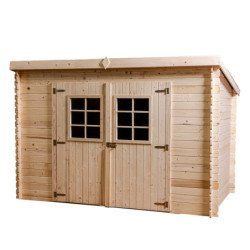 Abri 6,05m² en madriers massif 20mm avec plaques ondulées - HABRITA